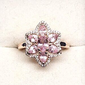 Natural Pink Spinel & White Zircon ring in 18k RG vermeil over 925SS 1.75ct sz 7